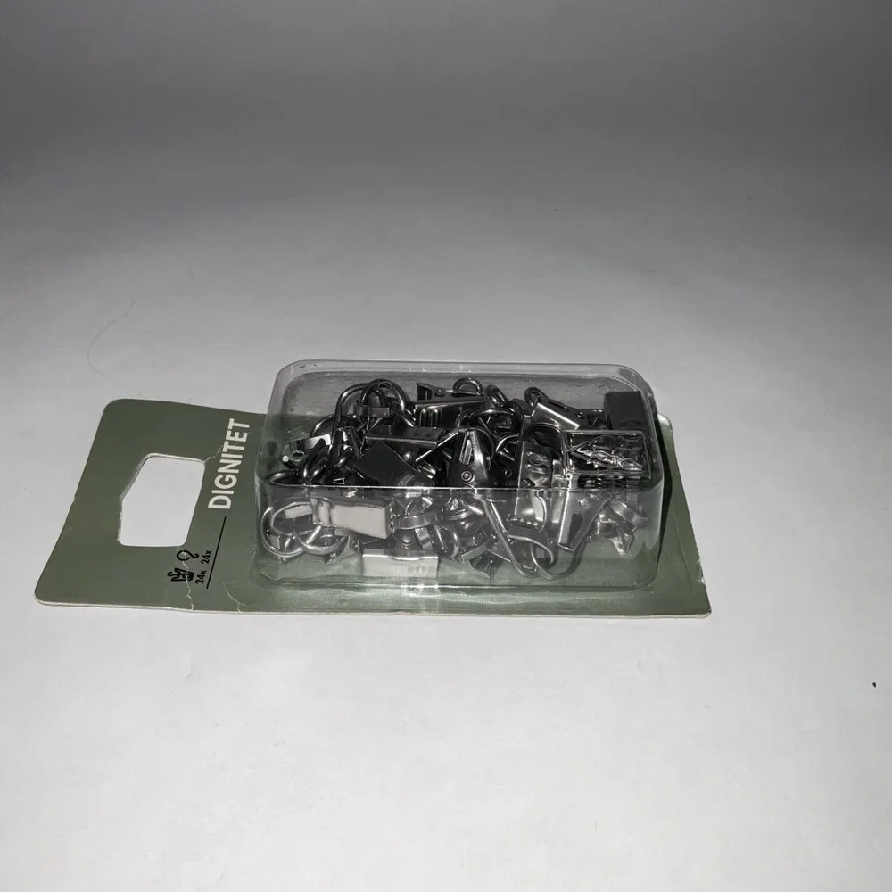 New IKEA Dignitet 24 Count Stainless Steel Curtain Rod Wire Drape Hook + Clip
